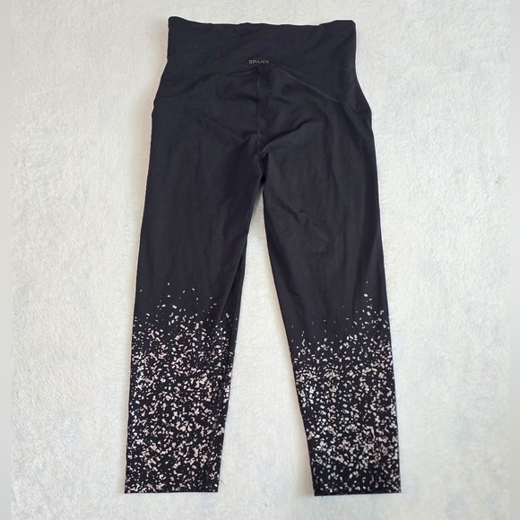 SPANX Leggings Booty Boost Black Active Wear Pants Cropped Confetti Size Small - Picture 4 of 7